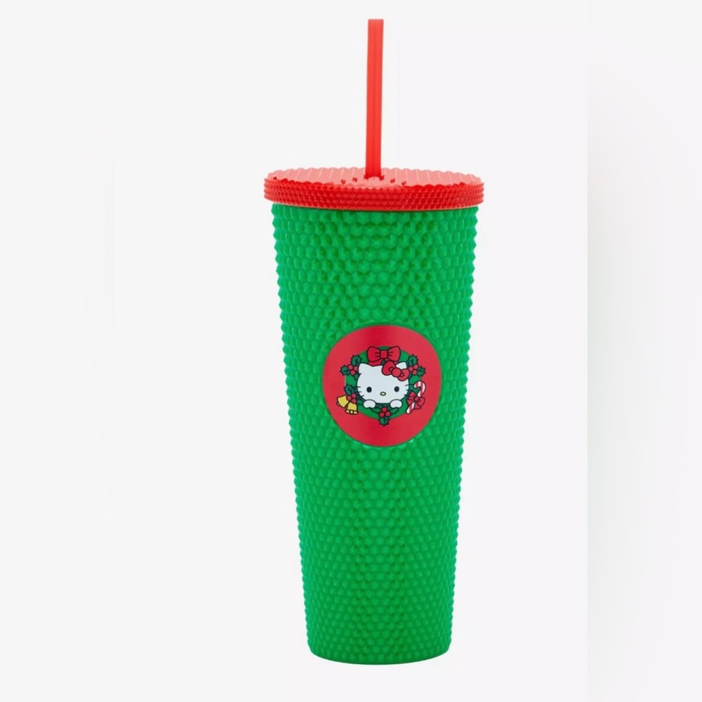 NEW Sanrio Hello Kitty Rhinestone Christmas 16oz Cup With Lid And Straw